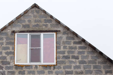 window in a new brick houseの写真素材