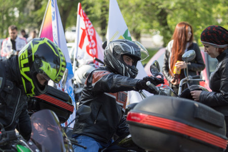Shymkent, KAZAKHSTAN - APRIL 23, 2016: Bikes on the Opening of biker season in Shymkent, APRIL 23, 2016のeditorial素材