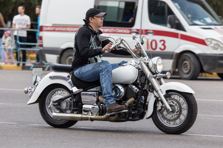 Shymkent, KAZAKHSTAN - APRIL 23, 2016: Bikes on the Opening of biker season in Shymkent, APRIL 23, 2016のeditorial素材