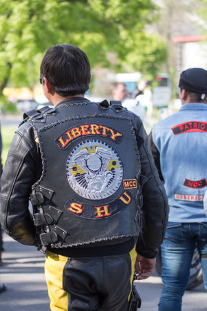 Shymkent, KAZAKHSTAN - April 23, 2016: Biker at the opening of bike season in Shymkent, 23 April 2016のeditorial素材