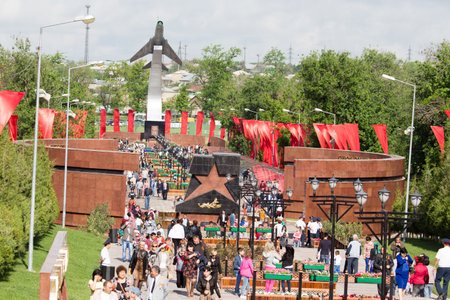 SHYMKENT , KAZAKHSTAN MAY 9, 2015: Victory Day in memory of the soldiers of the Great Patriotic War. Victory Day celebration in the city of Shymkent, Kazakhstan May 9, 2015のeditorial素材