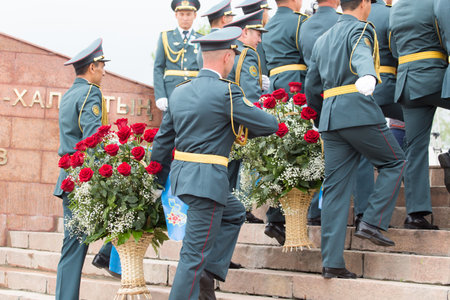 SHYMKENT , KAZAKHSTAN MAY 9, 2015: Victory Day in memory of the soldiers of the Great Patriotic War. Victory Day celebration in the city of Shymkent, Kazakhstan May 9, 2015のeditorial素材