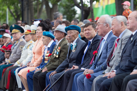 SHYMKENT city, KAZAKHSTAN MAY 9, 2015: Veterans of War. Victory Day. The memory of soldiers of the Great Patriotic War. Victory Day celebration in the city of Shymkent, Kazakhstan May 9, 2015のeditorial素材