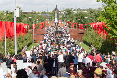 SHYMKENT , KAZAKHSTAN MAY 9, 2015: Victory Day in memory of the soldiers of the Great Patriotic War. Victory Day celebration in the city of Shymkent, Kazakhstan May 9, 2015のeditorial素材