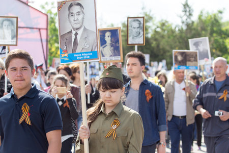 SHYMKENT city, KAZAKHSTAN MAY 9, 2015: Victory Day in memory of the soldiers of the Great Patriotic...