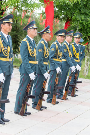 SHYMKENT , KAZAKHSTAN MAY 9, 2015: Victory Day in memory of the soldiers of the Great Patriotic War. Victory Day celebration in the city of Shymkent, Kazakhstan May 9, 2015のeditorial素材