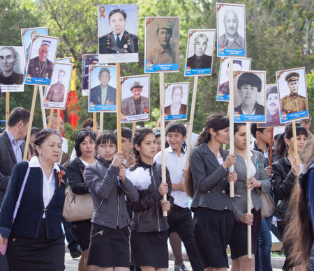 SHYMKENT city, KAZAKHSTAN MAY 9, 2015: Victory Day in memory of the soldiers of the Great Patriotic...