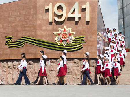 SHYMKENT city, KAZAKHSTAN MAY 9, 2015: Gala concert with the participation of children on Victory Day, in memory of the soldiers of the Great Patriotic War. Victory Day celebration in the city of Shymkent, Kazakhstan May 9, 2015のeditorial素材
