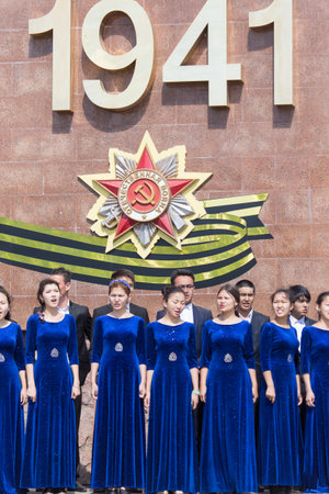 SHYMKENT city, KAZAKHSTAN MAY 9, 2015: Gala concert with the participation of theater actors, Victory Day, in memory of the soldiers of the Great Patriotic War. Victory Day celebration in the city of Shymkent, Kazakhstan May 9, 2015のeditorial素材