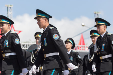 SHYMKENT city, KAZAKHSTAN MAY 9, 2015: Gala concert with the participation of the military, the Victory Day, in memory of the soldiers of the Great Patriotic War. Victory Day celebration in the city of Shymkent, Kazakhstan May 9, 2015のeditorial素材