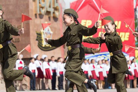 SHYMKENT city, KAZAKHSTAN MAY 9, 2015: Gala concert with the participation of children on Victory Day, in memory of the soldiers of the Great Patriotic War. Victory Day celebration in the city of Shymkent, Kazakhstan May 9, 2015のeditorial素材
