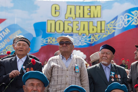 SHYMKENT city, KAZAKHSTAN MAY 9, 2015: Veterans of War. Victory Day. The memory of soldiers of the...