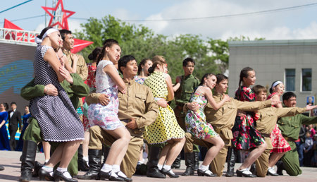 SHYMKENT city, KAZAKHSTAN MAY 9, 2015: Gala concert with the participation of the military, the Victory Day, in memory of the soldiers of the Great Patriotic War. Victory Day celebration in the city of Shymkent, Kazakhstan May 9, 2015のeditorial素材