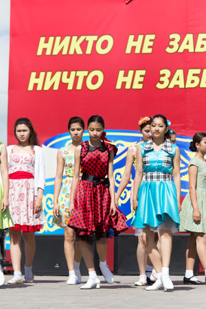 SHYMKENT city, KAZAKHSTAN MAY 9, 2015: Gala concert with the participation of theater actors, Victory Day, in memory of the soldiers of the Great Patriotic War. Victory Day celebration in the city of Shymkent, Kazakhstan May 9, 2015のeditorial素材