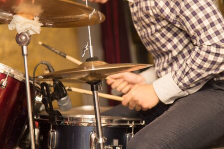 playing the drum setの写真素材