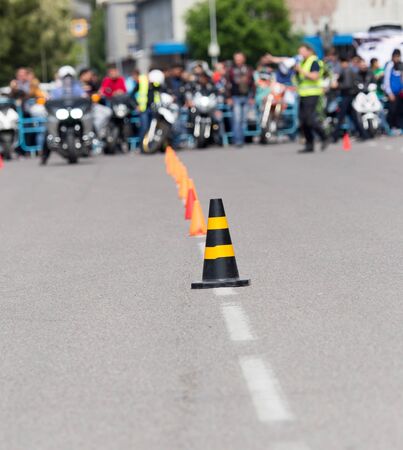 plastic bollards on the roadの写真素材