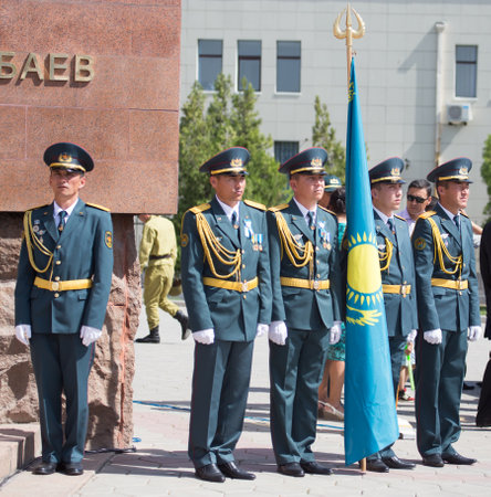 Shymkent, KAZAKHSTAN May 8, 2016: Soldiers of the Kazakh Army .Den Victory in memory of the soldiers of the Great Patriotic War. Victory Day celebration in the city of Shymkent, Kazakhstan, May 8, 2016のeditorial素材