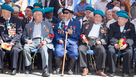 SHYMKENT city, KAZAKHSTAN MAY 8, 2016: Veterans of War. Victory Day. The memory of soldiers of the Great Patriotic War. Victory Day celebration in the city of Shymkent, Kazakhstan May 8, 2016のeditorial素材