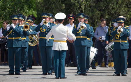 Shymkent, KAZAKHSTAN May 8, 2016: Soldiers of the Kazakh Army .Den Victory in memory of the soldiers...