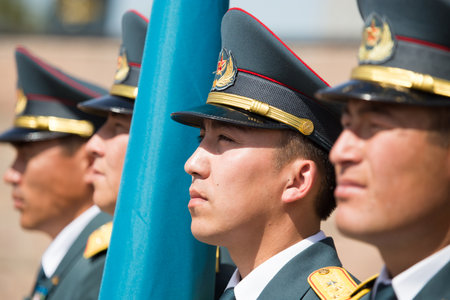 Shymkent, KAZAKHSTAN May 8, 2016: Soldiers of the Kazakh Army .Den Victory in memory of the soldiers of the Great Patriotic War. Victory Day celebration in the city of Shymkent, Kazakhstan, May 8, 2016のeditorial素材