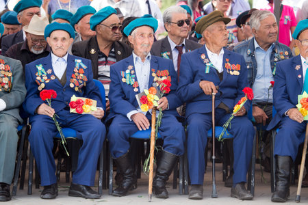 SHYMKENT city, KAZAKHSTAN MAY 8, 2016: Veterans of War. Victory Day. The memory of soldiers of the Great Patriotic War. Victory Day celebration in the city of Shymkent, Kazakhstan May 8, 2016のeditorial素材