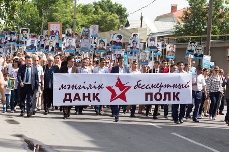 Shymkent, KAZAKHSTAN May 8, 2016: Immortal regiment .Den Victory in memory of the soldiers of the...
