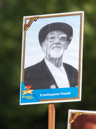 Shymkent, KAZAKHSTAN May 8, 2016: Immortal regiment .Den Victory in memory of the soldiers of the Great Patriotic War. Victory Day celebration in the city of Shymkent, Kazakhstan, May 8, 2016のeditorial素材