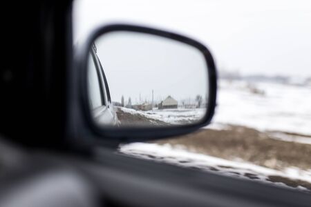 mirror in the car in motionの写真素材