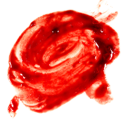 smeared red blood on white backgroundの写真素材
