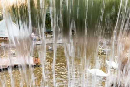 Water from the waterfall as a backdropの写真素材