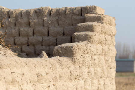 Brick wall made of clayの写真素材