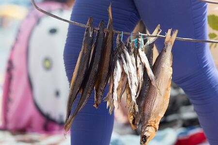 smoked fish on saleの写真素材
