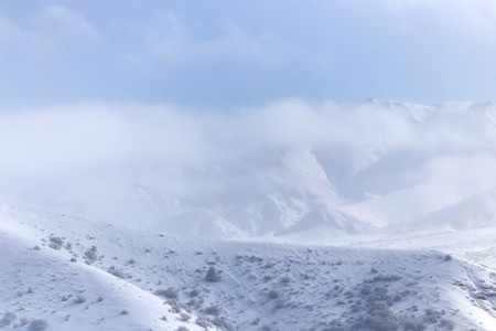 snowy mountains of Tien Shan mountains in winter