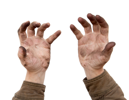 dirty hands on a white backgroundの写真素材