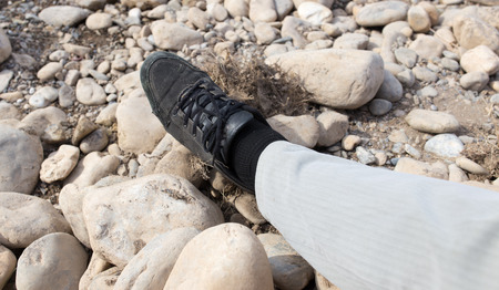 foot man on the stone groundの写真素材