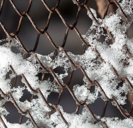 snow on the fence as a backdropの写真素材
