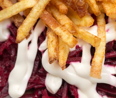 mayonnaise french fries as a backgroundの写真素材