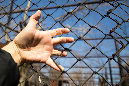 hand on a metal fence