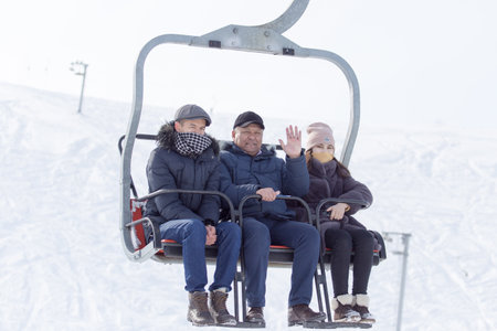 Shymkent, KAZAKHSTAN - February 5, 2017: People in the ski resort Tausamalyのeditorial素材