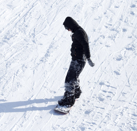 Shymkent, KAZAKHSTAN - February 5, 2017: A man skiing on ski resort Tausamalyのeditorial素材
