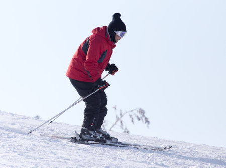 Shymkent, KAZAKHSTAN - February 5, 2017: A man skiing on ski resort Tausamalyのeditorial素材