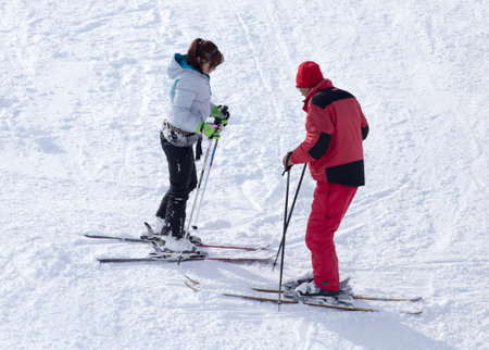 Shymkent, KAZAKHSTAN - February 5, 2017: People in the ski resort Tausamalyのeditorial素材