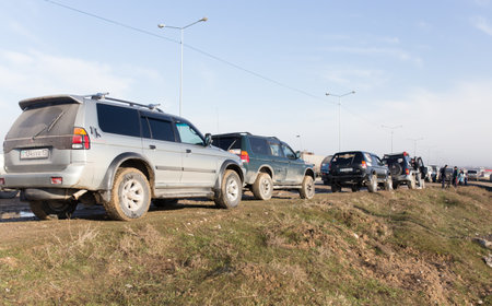 Shymkent, KAZAKHSTAN - February 26, 2017: Cars on Russian holiday Maslenitsaのeditorial素材
