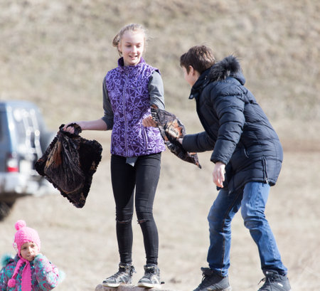 Shymkent, KAZAKHSTAN - February 26, 2017: People on Russian holiday Maslenitsaのeditorial素材