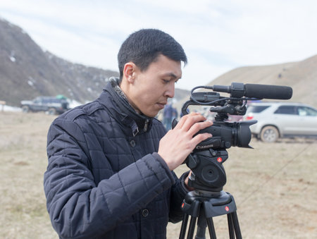 Shymkent, KAZAKHSTAN - February 26, 2017: Television on Russian holiday Maslenitsaのeditorial素材