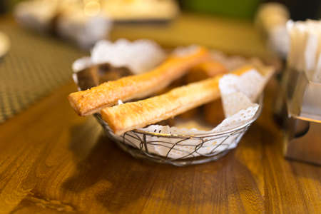 Slices of bread in a restaurant