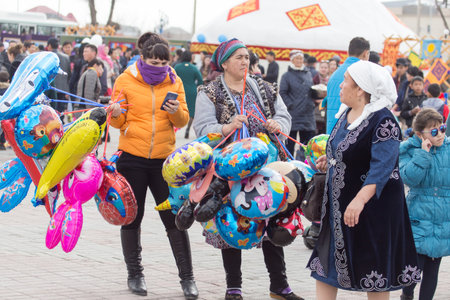 Shymkent, KAZAKHSTAN - 22 March 2017: People Celebrating the Kazakh holiday NARIYZのeditorial素材