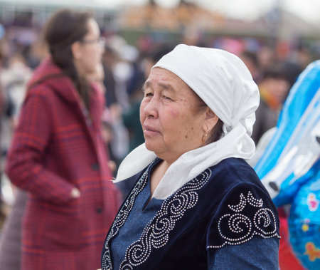 Shymkent, KAZAKHSTAN - 22 March 2017: Celebration of the Kazakh holiday NARIYZ. People in national costumesのeditorial素材