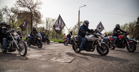 Shymkent, KAZAKHSTAN - March 15, 2017: Motorcycles at the opening of the biker season in Shymkentのeditorial素材