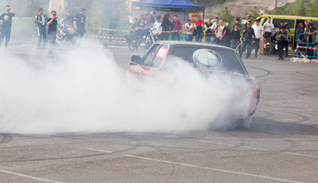 Shymkent, KAZAKHSTAN - March 15, 2017: Racing car at the opening of the biker season in Shymkent